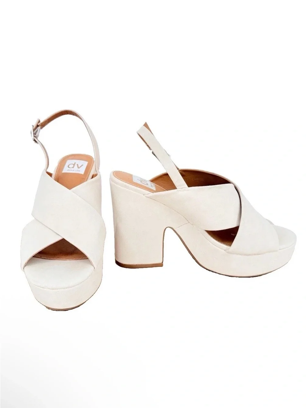 DV Dolce Vita Cypress Platform Sandals Cream Suede Crisscross Slingback Heel 9.5